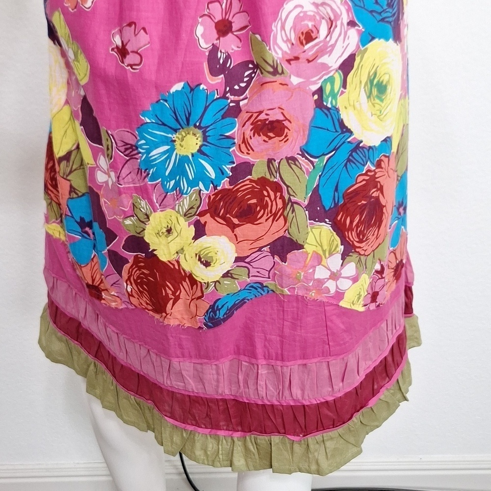 Sarina Strapless Bohemian Smocked Floral Ruffle Hem Boho Multicolor Dress Sz. XL - Picture 7 of 10